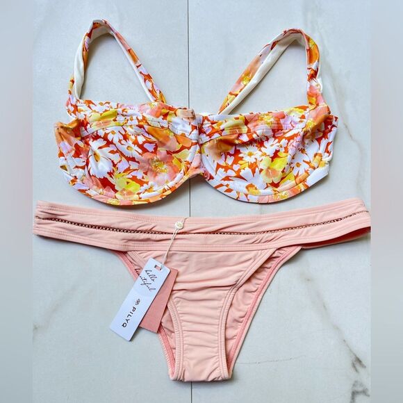 Nwt Anthropologie l*space underwire floral PilyQ rose mesh banded tiny bikini - Picture 1 of 3